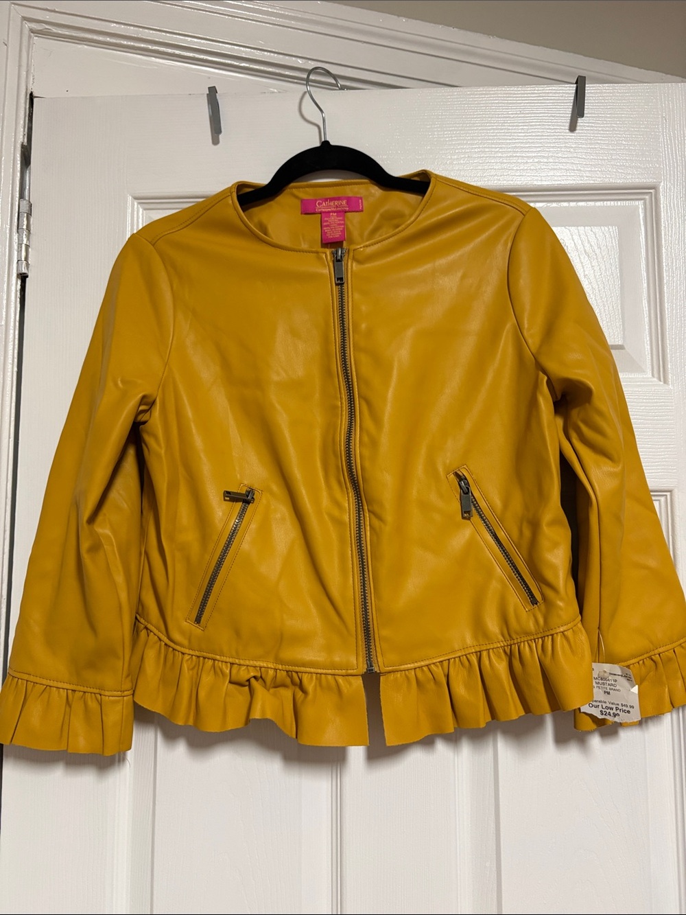 Catimini Women’s ' Faux Leather Ruffle Hem Jacket - Mustard